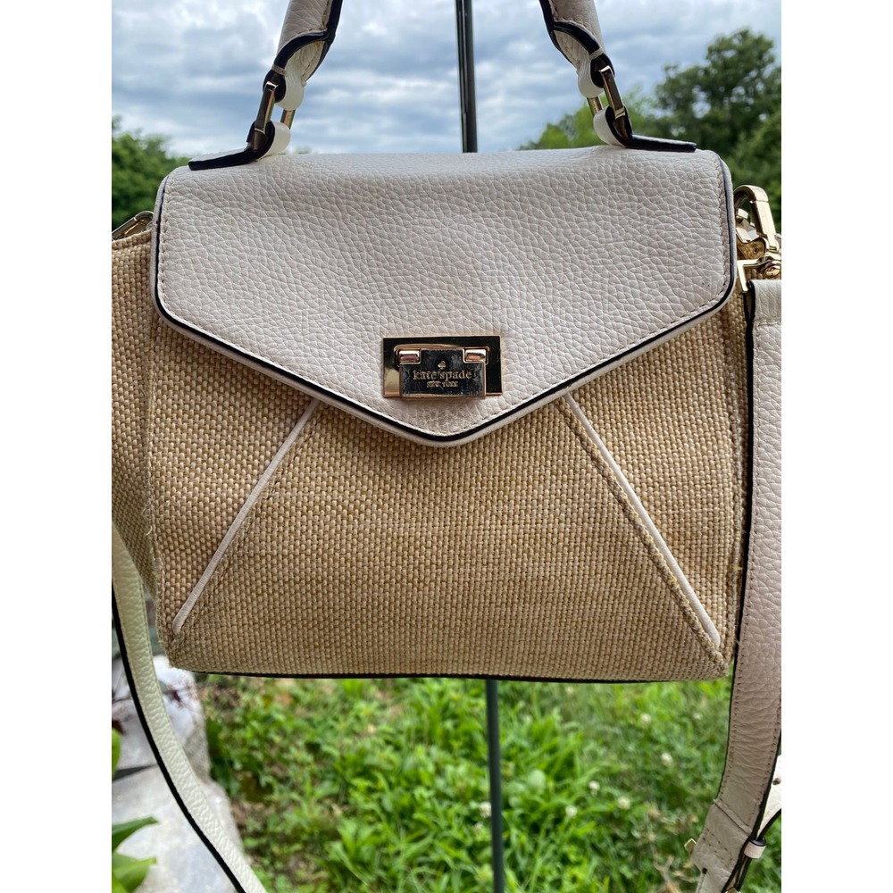 Kate Spade Laurel Wesley Place Bag Convertible Satchel Straw Woven Crossbody - Picture 4 of 16